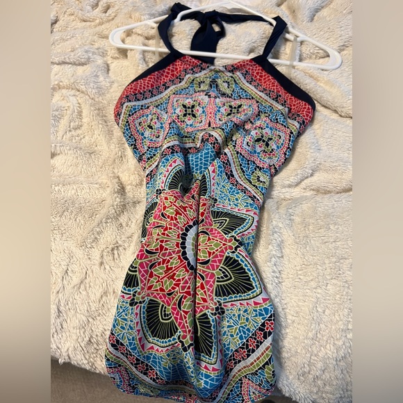 Allen B. Medallion Mandala Halter Handkerchief Flowy Summer Top - Picture 5 of 9